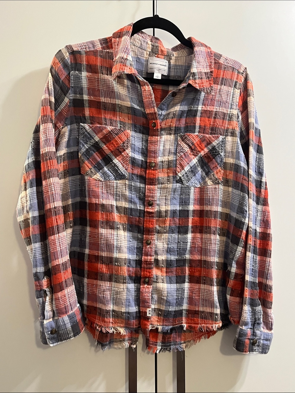 Melrose and Market Red, Blue & White Plaid Button-Down Shirt Large